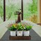 Spring Tabletop Decor – Gypsophila Baby’s Breath Artificial Flowers in Rustic Metal Pots with Wood Tray, Faux Flower Table Centerpiece for Home & Office